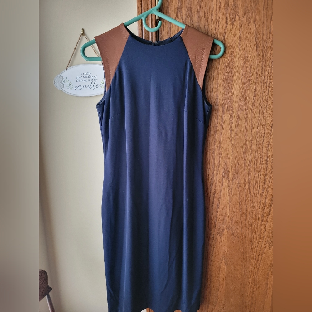 Lauren Ralph Lauren Elegant Navy and Tan Sheath Dress, Sz 4